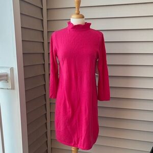 Kinross Cashmere Pink 3/4 Sleeve Ruffle Neck Dress Medium NEW
